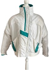 Vintage Andy Johns Ski Jacket White Teal 90s Puffer Colorblock Unisex Size M