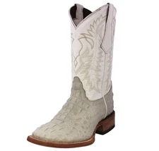 Mens Cowboy Boots Alligator Pattern Square Toe Leather Off White Rodeo Dress