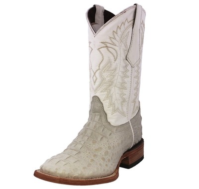 Mens Cowboy Boots Alligator Pattern Square Toe Leather Off White Rodeo  Dress