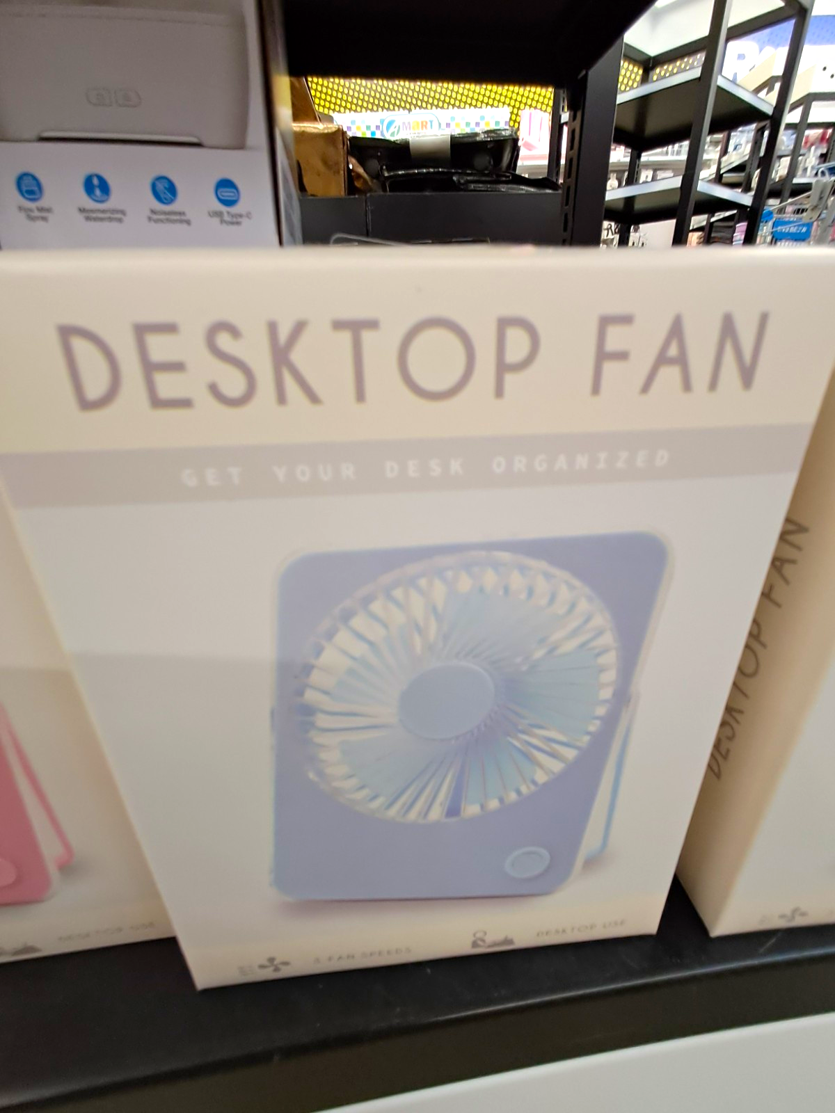 Desktop Fan Pink USB Table/Desk Fan 3 Speeds Push Button, 3-Blade Plastic