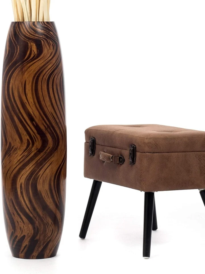 Jarrón de piso grande marrón de 35 pulgadas - Elegante soporte para plantas de imitación y flores secas Foto 3 de 4