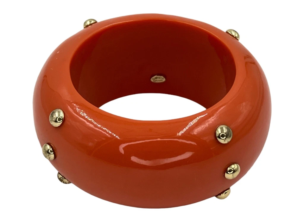 Bracelete Kenneth Jay LANE KJL bracelete de resina laranja coral folheado a ouro tachas - Imagem 4 de 4