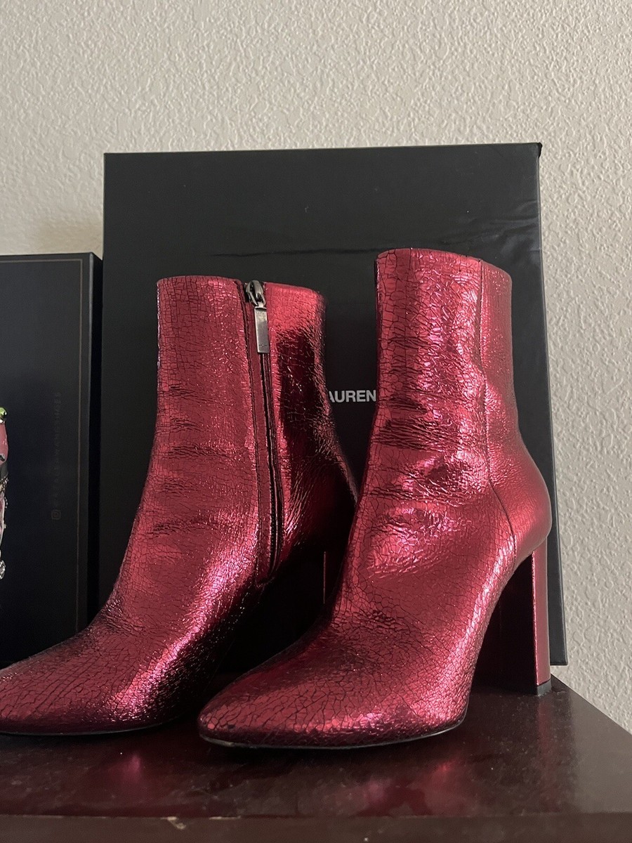 Saint Laurent Booties Cracked Leather Size 7 (size 37.5) With Box