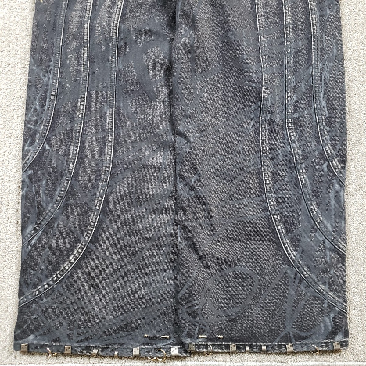 GUAPI Jeans Mens 32 Iron Grey Piercing Denim Black Baggy Wide Leg
