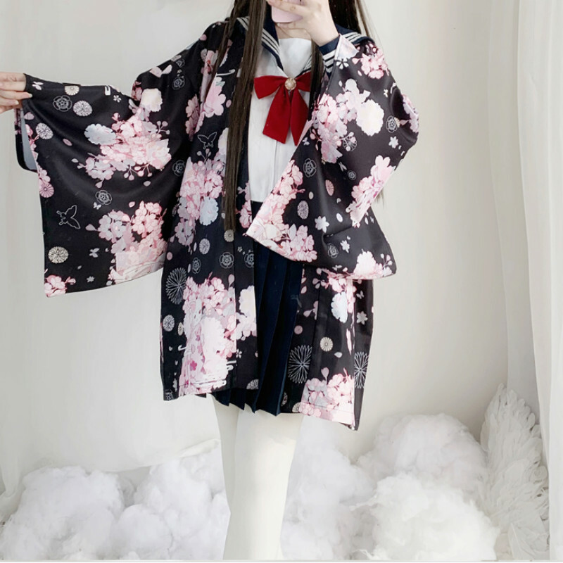 Women Lolita Kimono Sakura Haori Coat Jacket Yukata Japanese