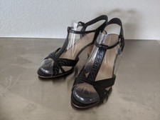 Nine West Heels Women's Size 7M DRESS Strappy BLACK Leather Snake Print Sandals