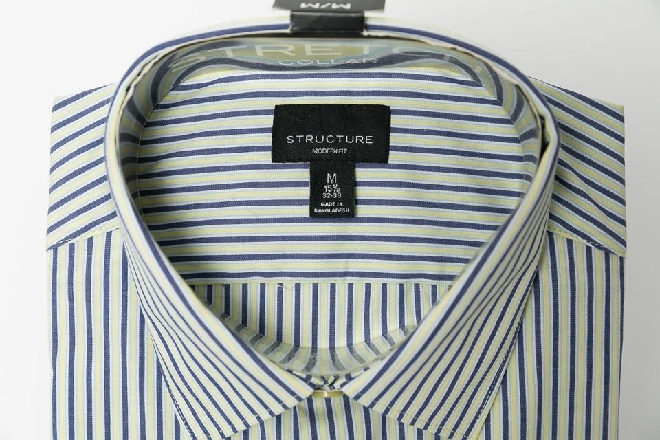 Новый с Ярлыками структура мужчин современный поплин эластичной Flex платье рубашка 15,5 X 32-33 синий в полоску - Изображение 2 из 4