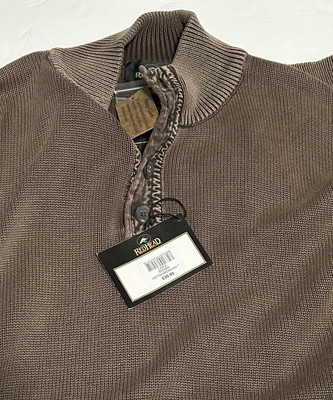 RedHead Brown Sweater Mens Large 4 Button Mock Neck Preppy NEW Cabincore Ranch