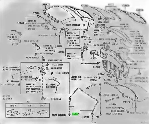 Impermeable genuino Toyota Lexus SC430, techo desmontable, delantero 63251-24030 Foto 2 de 2