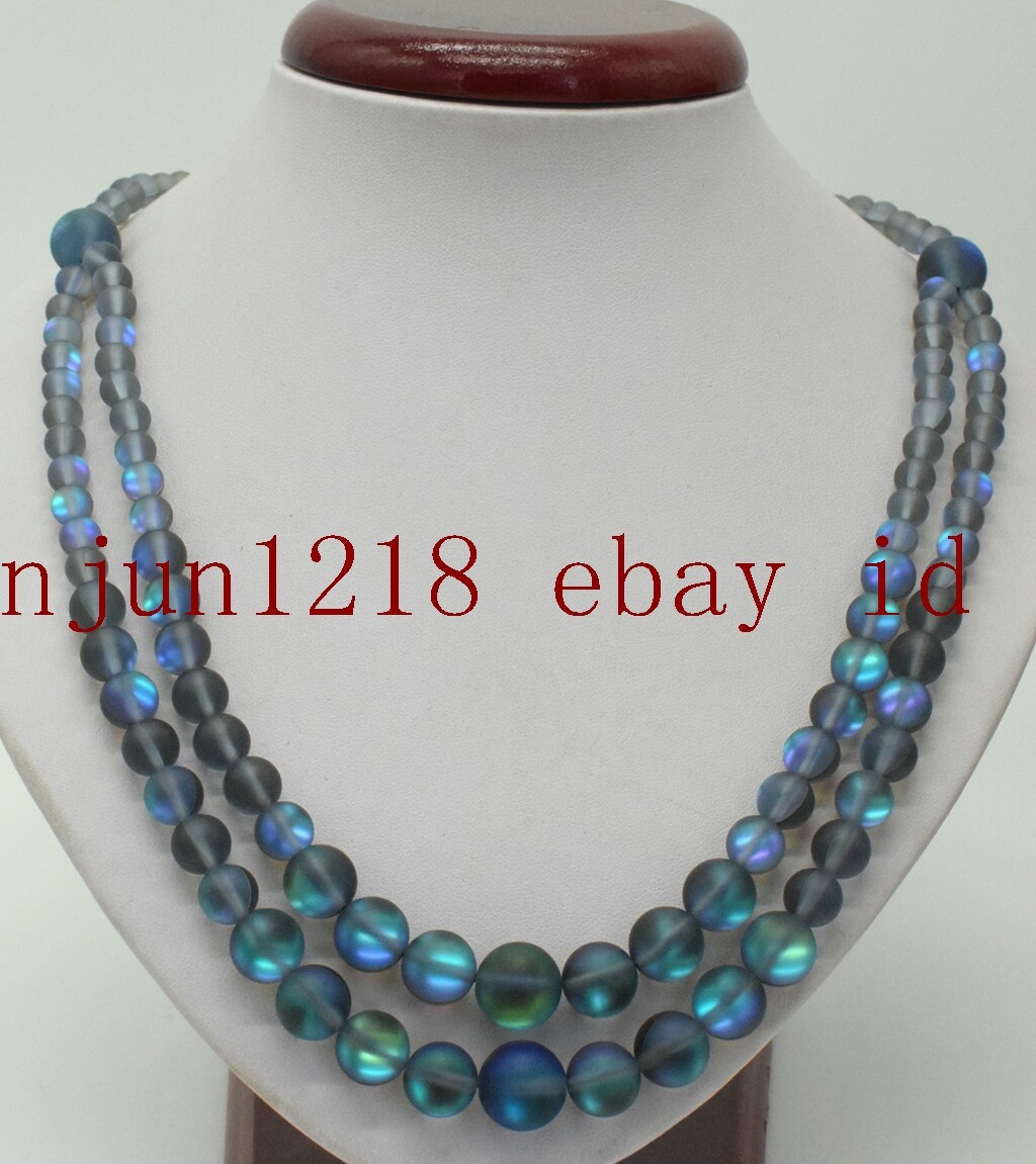 New Gray Rainbow Moonstone Round Gemstone Necklace – 18 Inch, 6-12mm Stones, 925 Silver