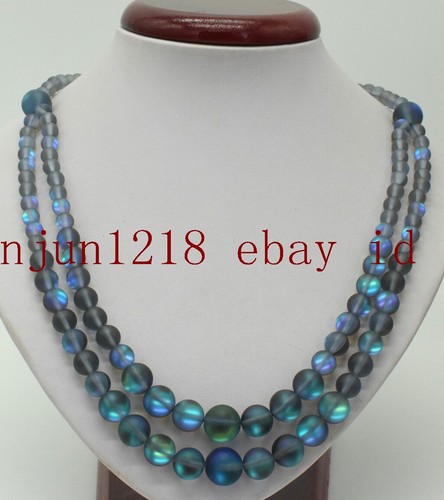 New Gray Rainbow Moonstone Round Gemstone Necklace – 18 Inch, 6-12mm Stones, 925 Silver