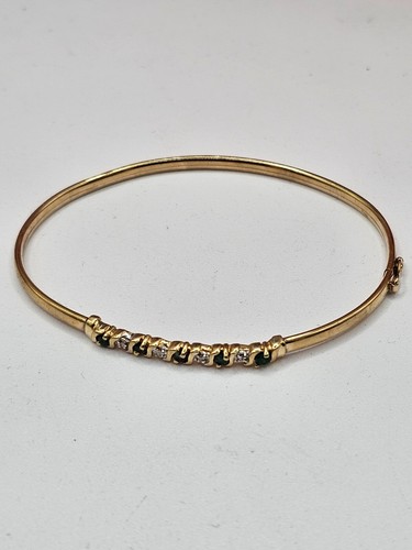 Vintage 10K yellow gold Diamond Emerald bracelet - Picture 5 of 14