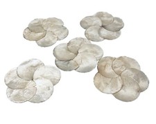 Vtg Capiz Shell Mother of Pearl Flower Shaped Cork Backed Coaster 5 Set
