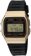 Casio Men's Quartz Plastic Resin Black Color Gold Dial Casual Watch F-91WM-9ACF