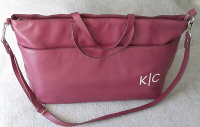 Mark And Graham Leather Bag Weekend Overnight Luggage Cranberry Red Monogram