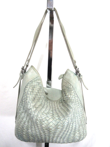 Große Hobo-Schultertasche Handtasche aus grünem Leder mit geflochtener Vorderseite