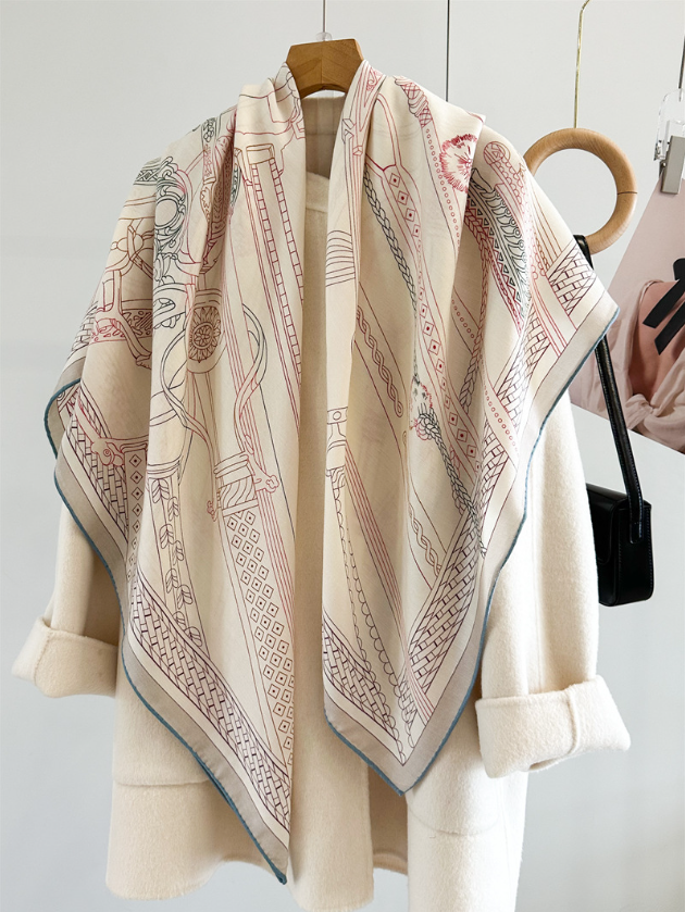 70% Cashmere 30% Silk Wrap Scarf harness Print Double Face Shawl 135X135cm Pink