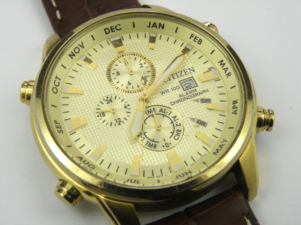 Mens Citizen Cal 6870 Alarm Chrono Gold Dress Watch - 100m for