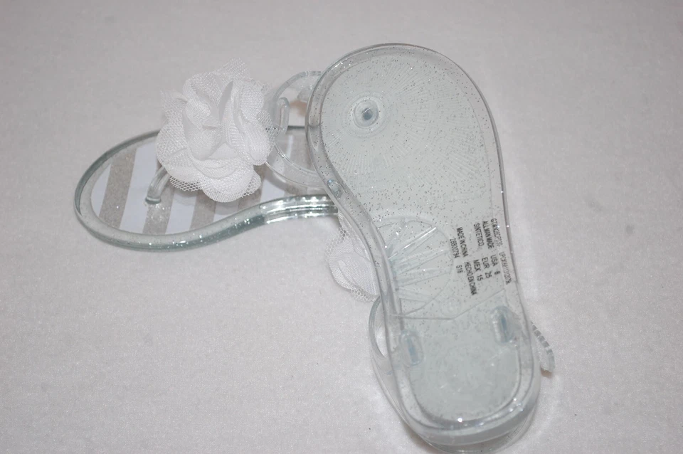 SANDALIAS TANGA GEL TRANSPARENTE BRILLO NIÑAS PEQUEÑAS Flor Tul Blanco 8 9 10 Foto 3 de 3