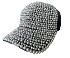 NEW Bling Pearls Rhinestone Denim Cap Hat HIPSTER Fun Girl Party Flash VTG GLAM