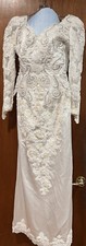 Vintage 80's Demetrios Sequin Beaded Floral Lace Wedding Dress W/ Train. Sz 10.