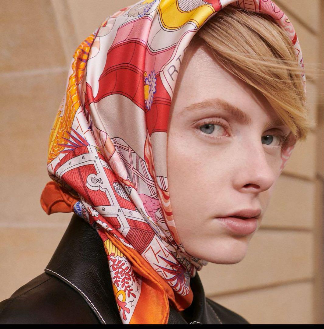 Hermes Scarf Splash Park 90 cm silk orange Carre water 35