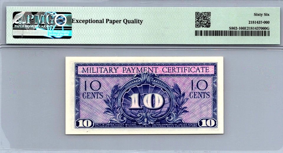 Series 591 10 Cents Pick S862-1 Military Payment Certificate PMG 66 EPQ - Image 2 of 4