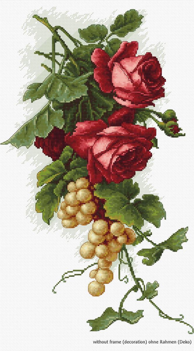 Luca-S counted Cross Stitch kit ""Red roses and grapes"", 20x33cm, DIY