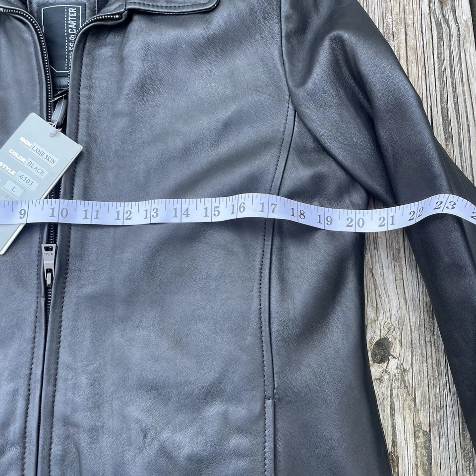 Chaqueta de cuero de piel de cordero italiana genuina Knoles & Carter para mujer grande negra nueva con etiquetas Foto 3 de 4