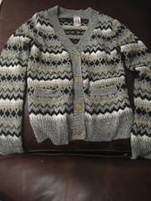 Cat  Jack Gray Stripe Long Sleeve Button Cardigan Sweater Med 7/8 Pre Owned