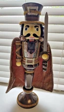 Dillard's Pedestal Holiday Wooden Nutcracker w/ Sword Brown Velvet Cape 18"