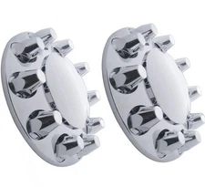 Set of 2 Chrome Truck Front Axle Wheel Cover Hub Cap Push-on 33mm Lug Nuts Make