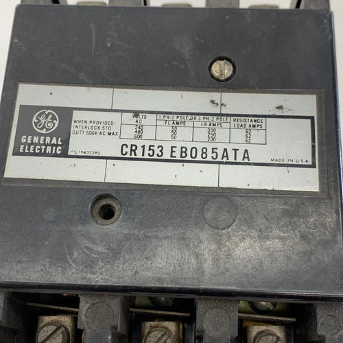 GE CR153EB085ATA Contactor 50A 3-Phase 3-Pole 600VAC, 480V Coil - Picture 3 of 8