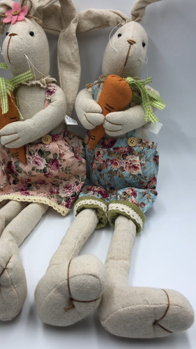 Vigor International Shelf Sitters Set of 2 Stuffed Display Easter Bunny Rabbits - Video 1 of 1