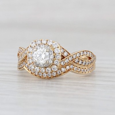 Diamond Halo Engagement Ring Contoured Wedding Band 14k