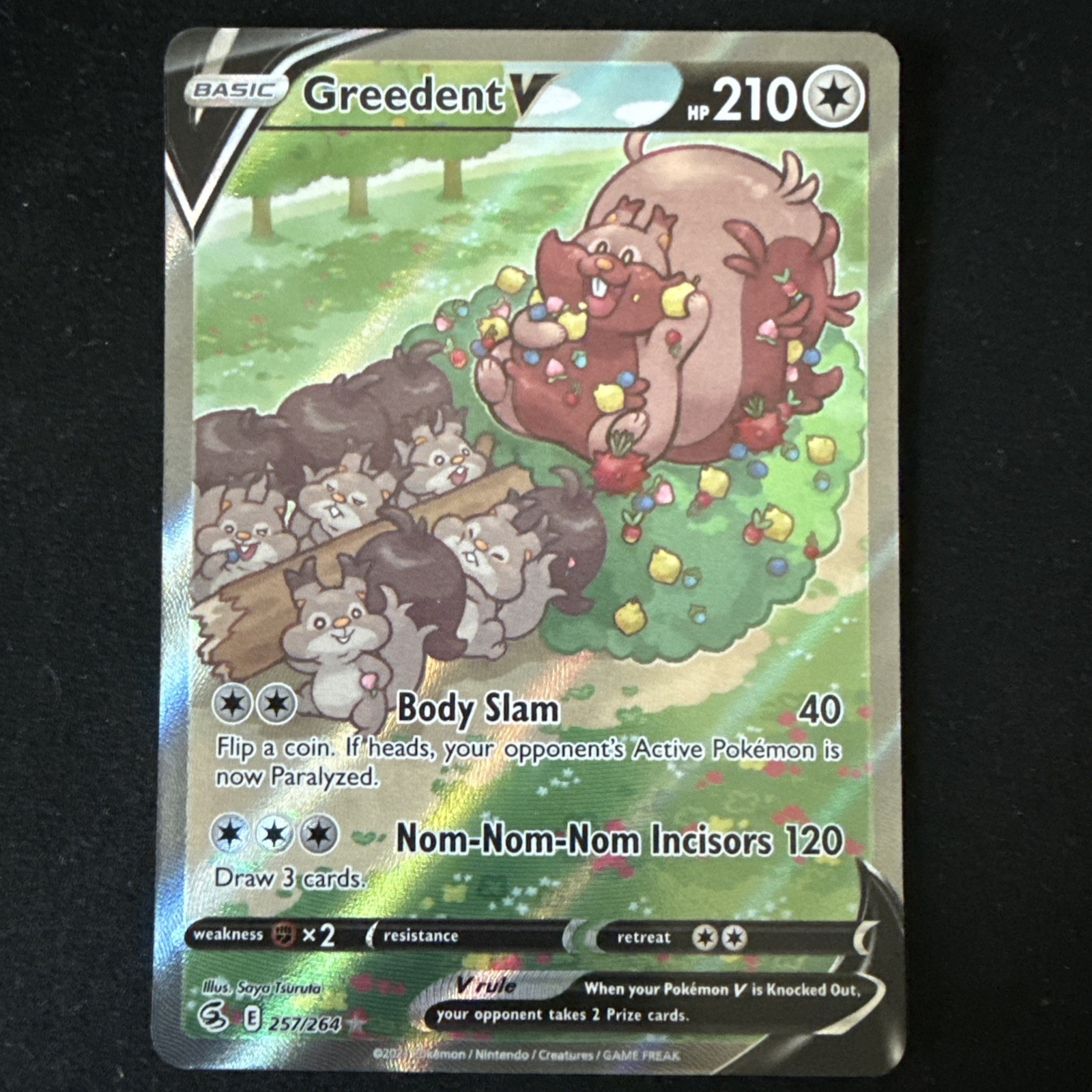 Pokémon TCG Greedent v Fusion Strike Alternate Art Card 257/264 Mint Condition