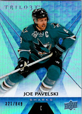 Joe Pavelski /849 #6 2016 Upper Deck Trilogy Blue Base Rainbow Foil Hockey Card