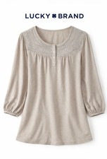 lucky brand women's NWT Taupe Embroidered Boho Peasant Blouse Sz 1X