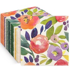 80 Pcs Spring Colorful Floral Cocktail Napkin, Watercolor Flower Paper Party