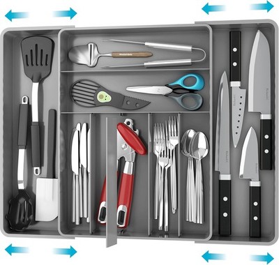 Simple Houseware Erweiterbarer Besteck-Organizer für Küchenschubladen, Grau