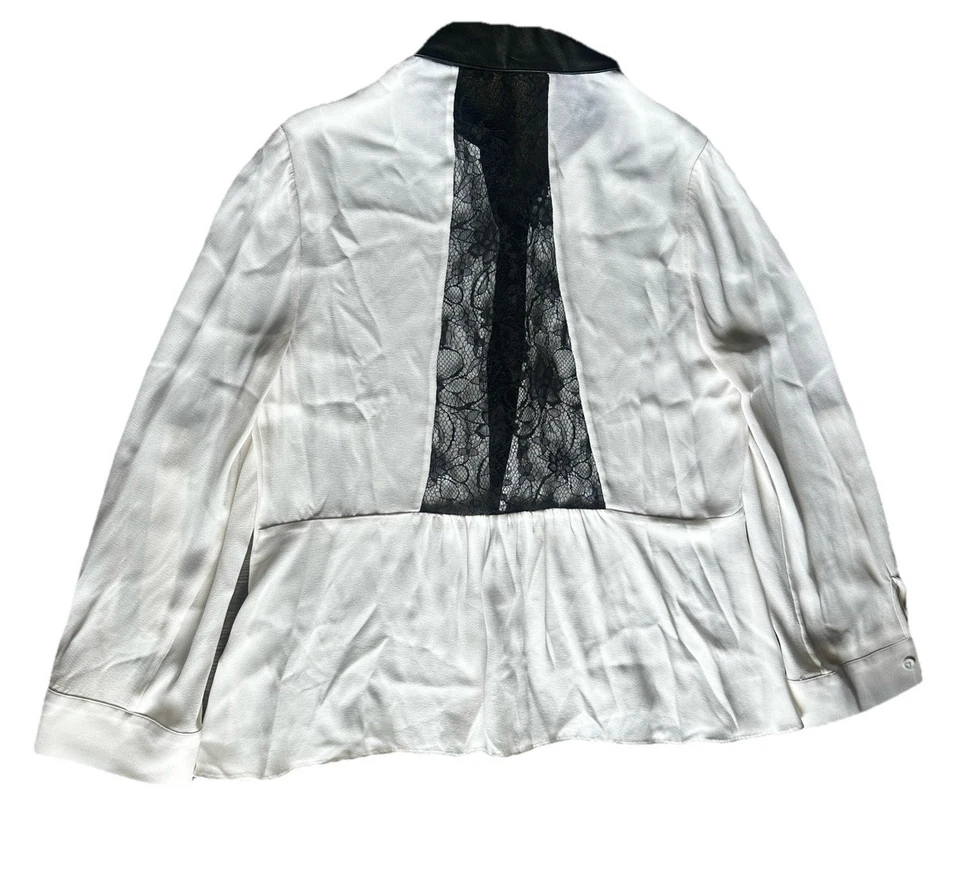 Blusa de viscosa blanca Alice + Olivia con ribete de cuero M chic clásica dinero antiguo Foto 3 de 4