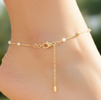Elegant Gold Tone Brass Anklet 18K Gold Plated Designer Anklet Handmade Jewelry