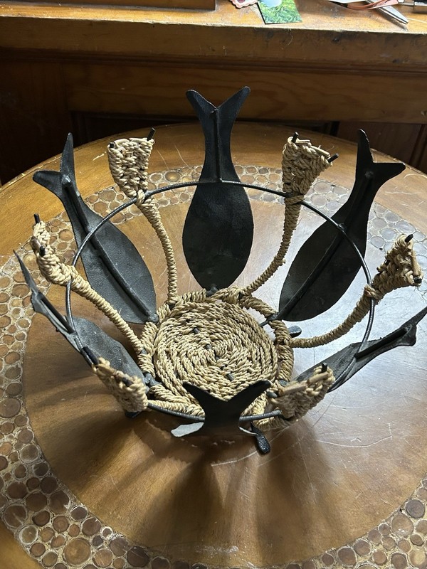 MCM Brutalist Metal And Rope Artistic Fish Bowl With Metal Feet Marine