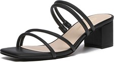 Athlefit Women's Strappy Block Chunky Heels Fashion Square Open Toe Slip On Heel