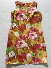 Talbots Floral Sleeveless Shift Sheath Dress Pockets! Colorful Retro 70s Sz 14P