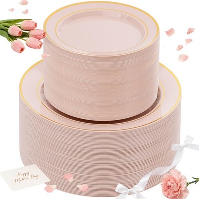 200PCS Pink Plastic Plates for 100 Guests - Include 100PCS 10'' Dinner/ 100PCS...
