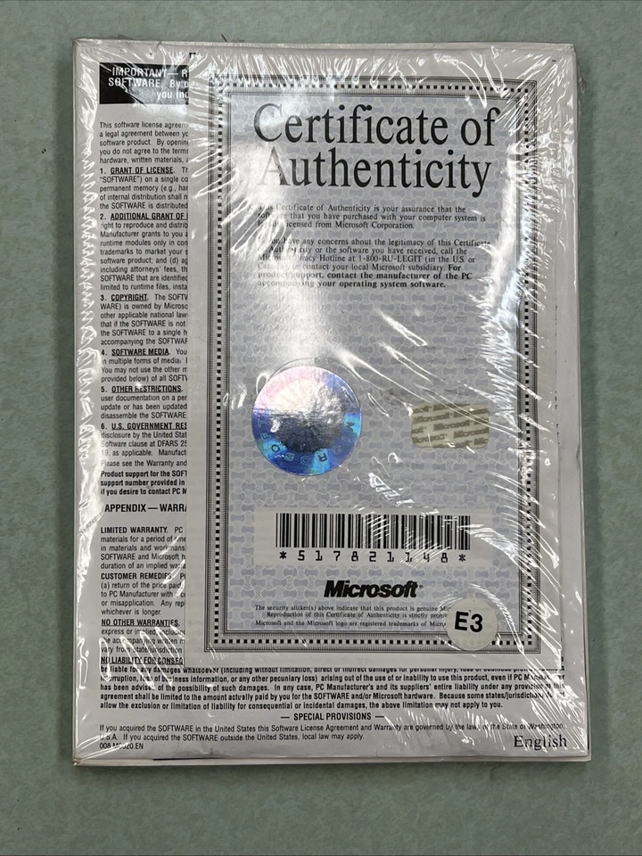 Microsoft MS DOS 6.2 w/COA and 3 1/2" Diskettes NEW UNOPENED SEALED - Image 2 of 3