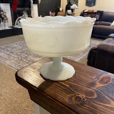 Vintage E.O. Brody Co. Milk Glass Pedestal Bowl M6000 Cleveland Ohio 6" Tall