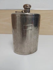 Vintage Aluminum Curved Hip Pocket Flask Engraving Square Pre-owned Condition