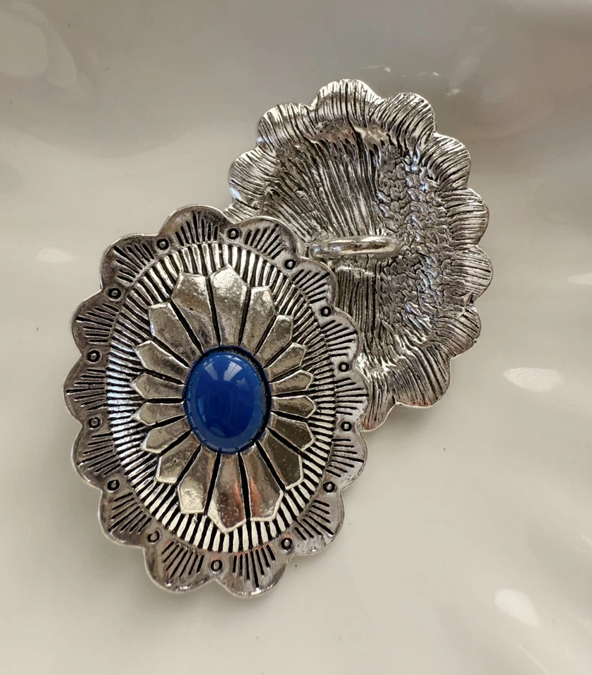 2PC Antiqued Silver Dark Blue Metal Buttons Sewing Button with Shank 30x43mm - Image 4 of 4